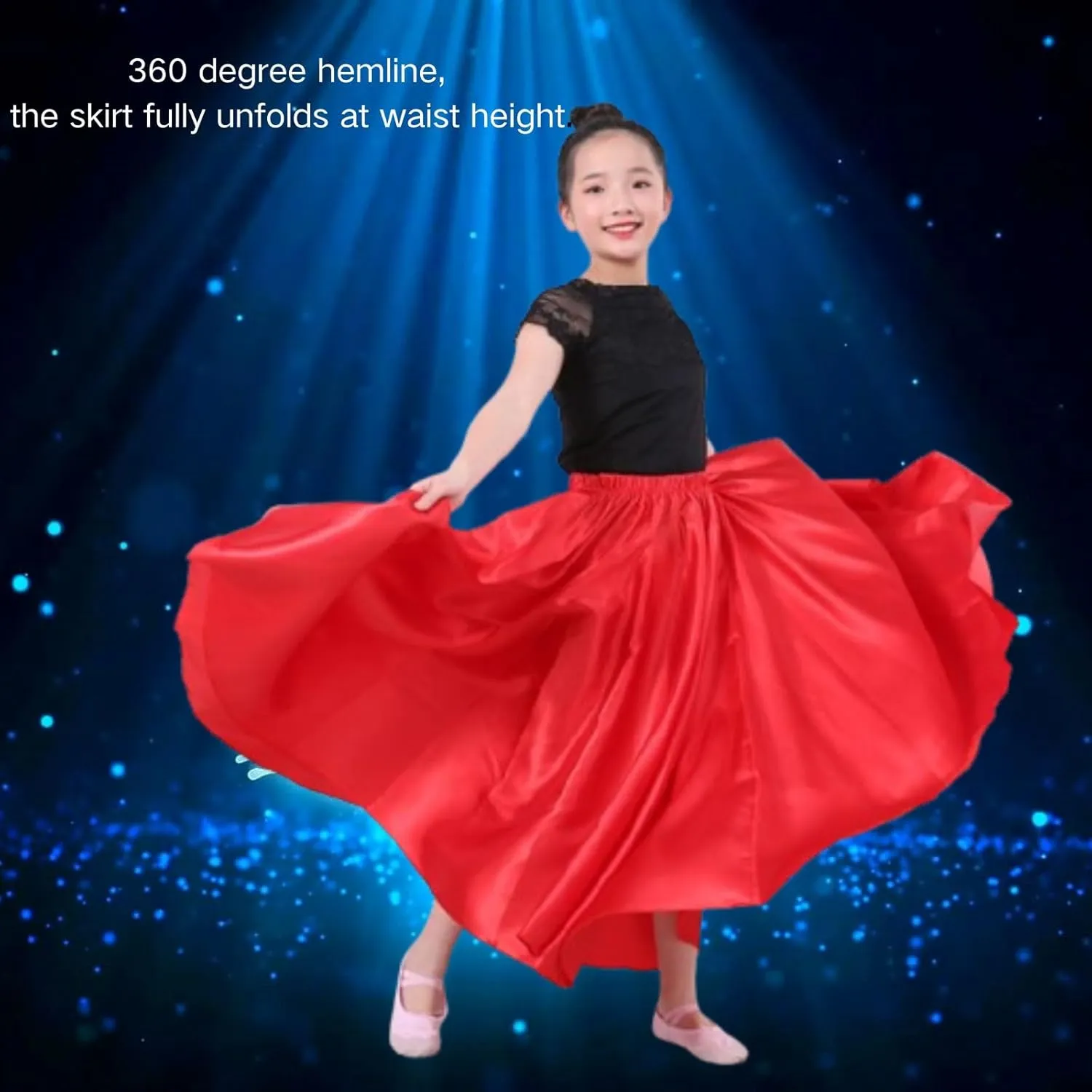 Girls Satin Ankle Length Swing Dance Full Circle Dance Skirt for Belly Dance Folk Dance and Praise Dance Dresses