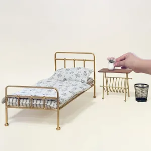 Golden Dollhouse Bed Set (4pcs)-1/6 Scale Dollhouse Gold Miniature Furniture Decoration Accessories