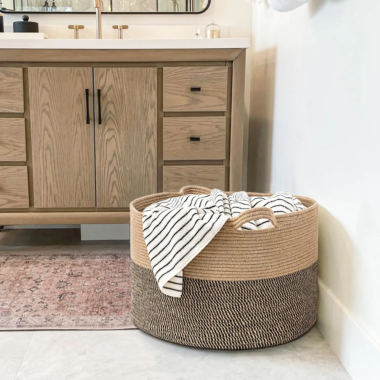 Goodpick Extra Large Wicker Storage Basket, 83L Woven Blanket Storage for Living Room, Round Woven Basket for Clothes, Large Jute Basket, Big Laundry Basket for Pillow, 21.7 x 13.8 inches