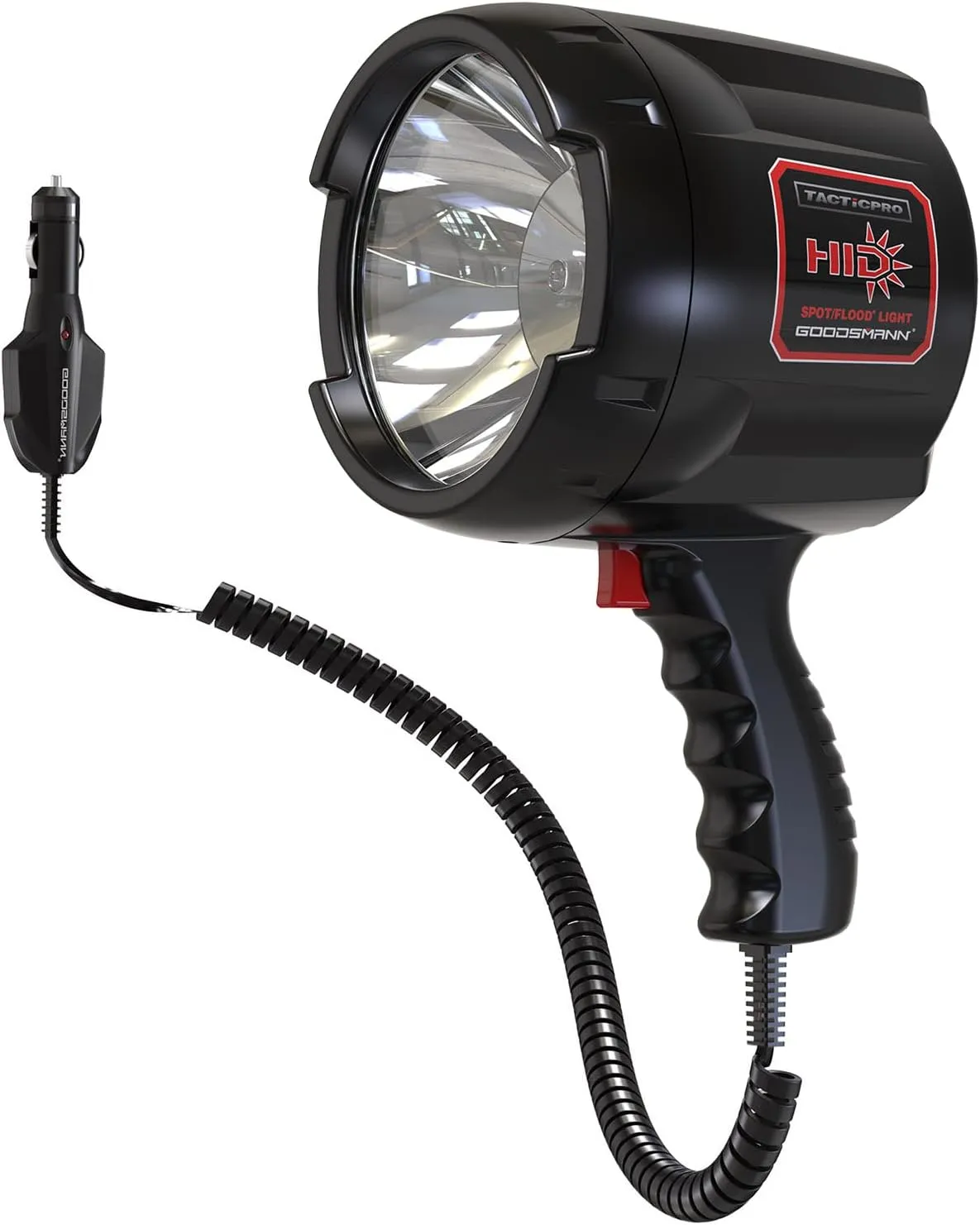 GOODSMANN HID Handheld Adjustable Spotlight/Floodlight 2000 Lumen 12V Plug in Spotlights for Boat Marine Corded Spot Light 929 Yards Car Charger Searchlight for Hunting/Camping/Hiking/Garage/Fishing