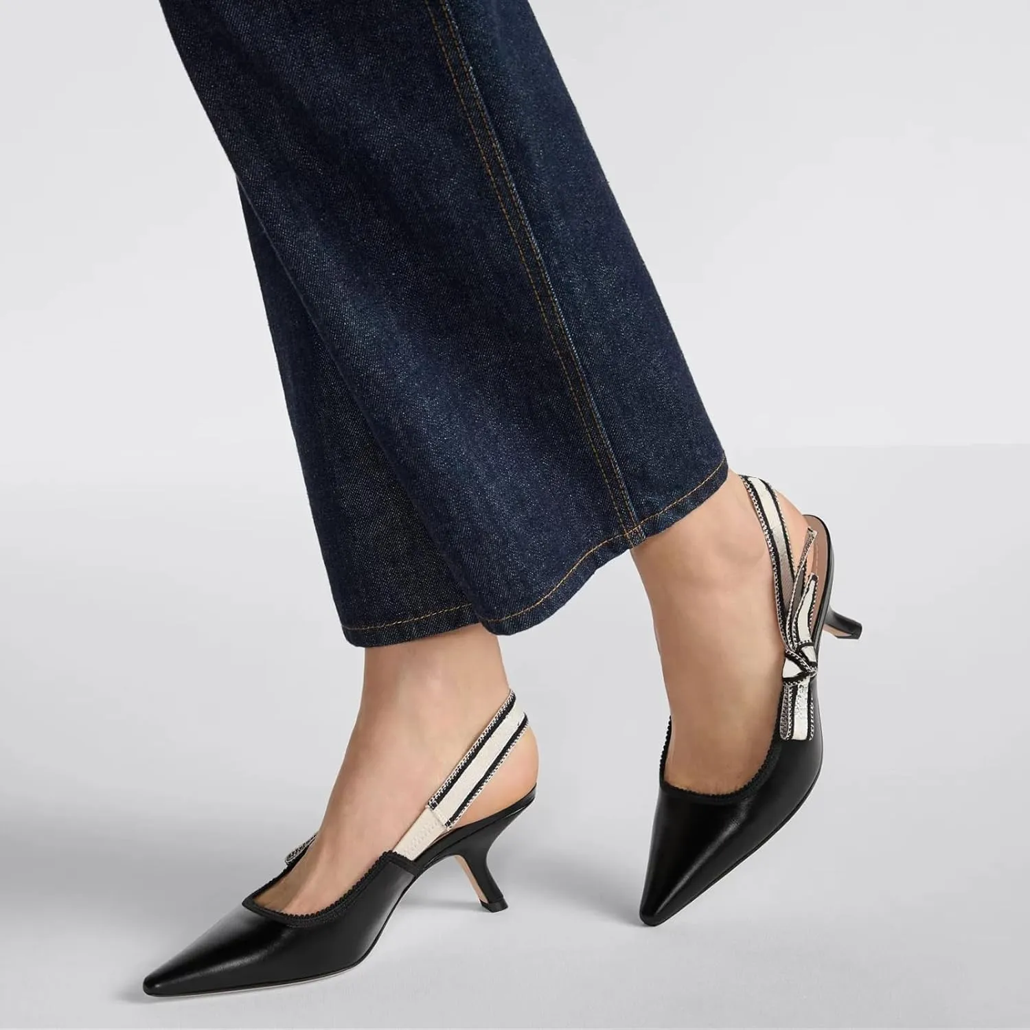 Goolita Pointed Closed Toe Embroidered Slingback Heels for Women, Bow Kitten Heels Mesh Pumps Backless Party Bridal Shoes for Wedding