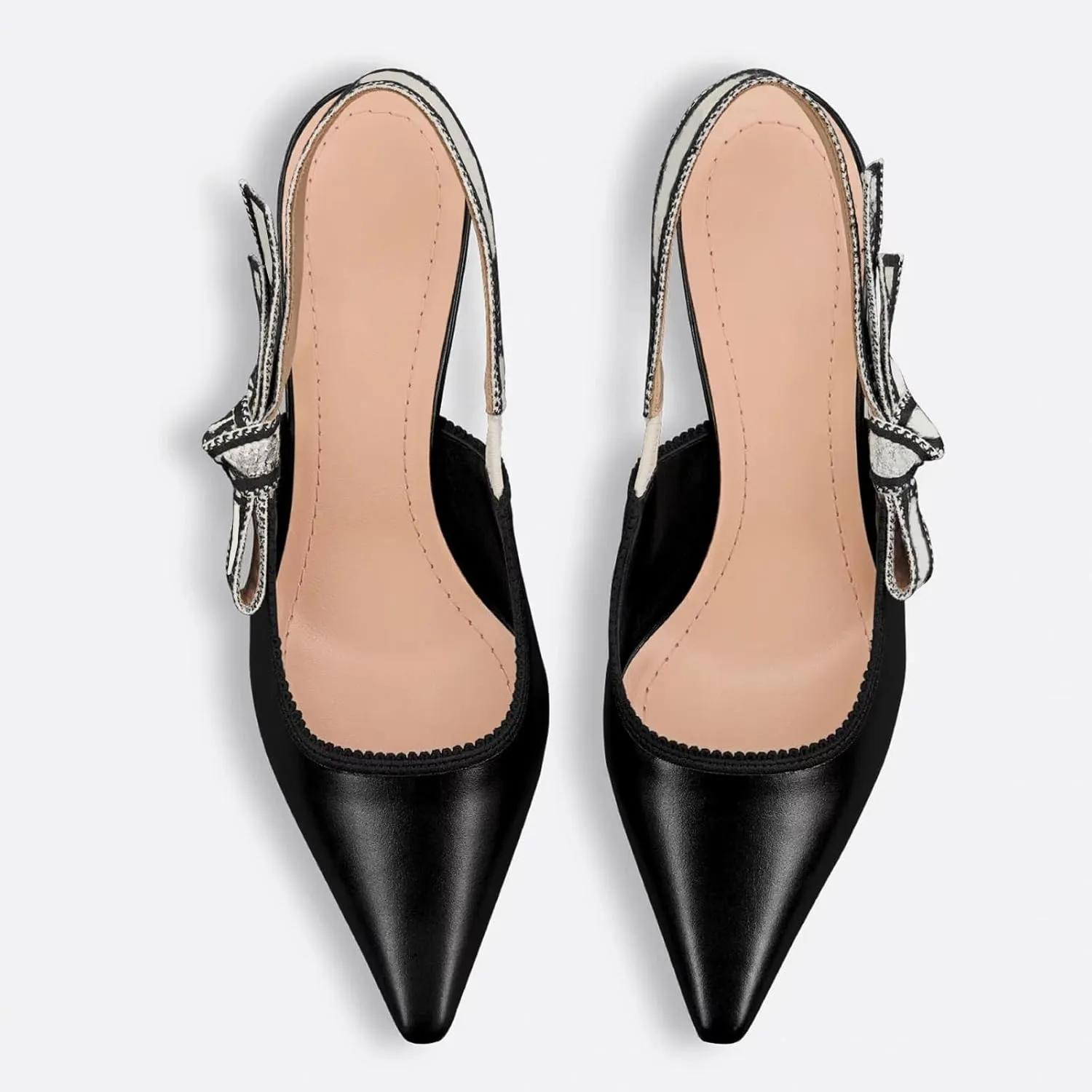 Goolita Pointed Closed Toe Embroidered Slingback Heels for Women, Bow Kitten Heels Mesh Pumps Backless Party Bridal Shoes for Wedding