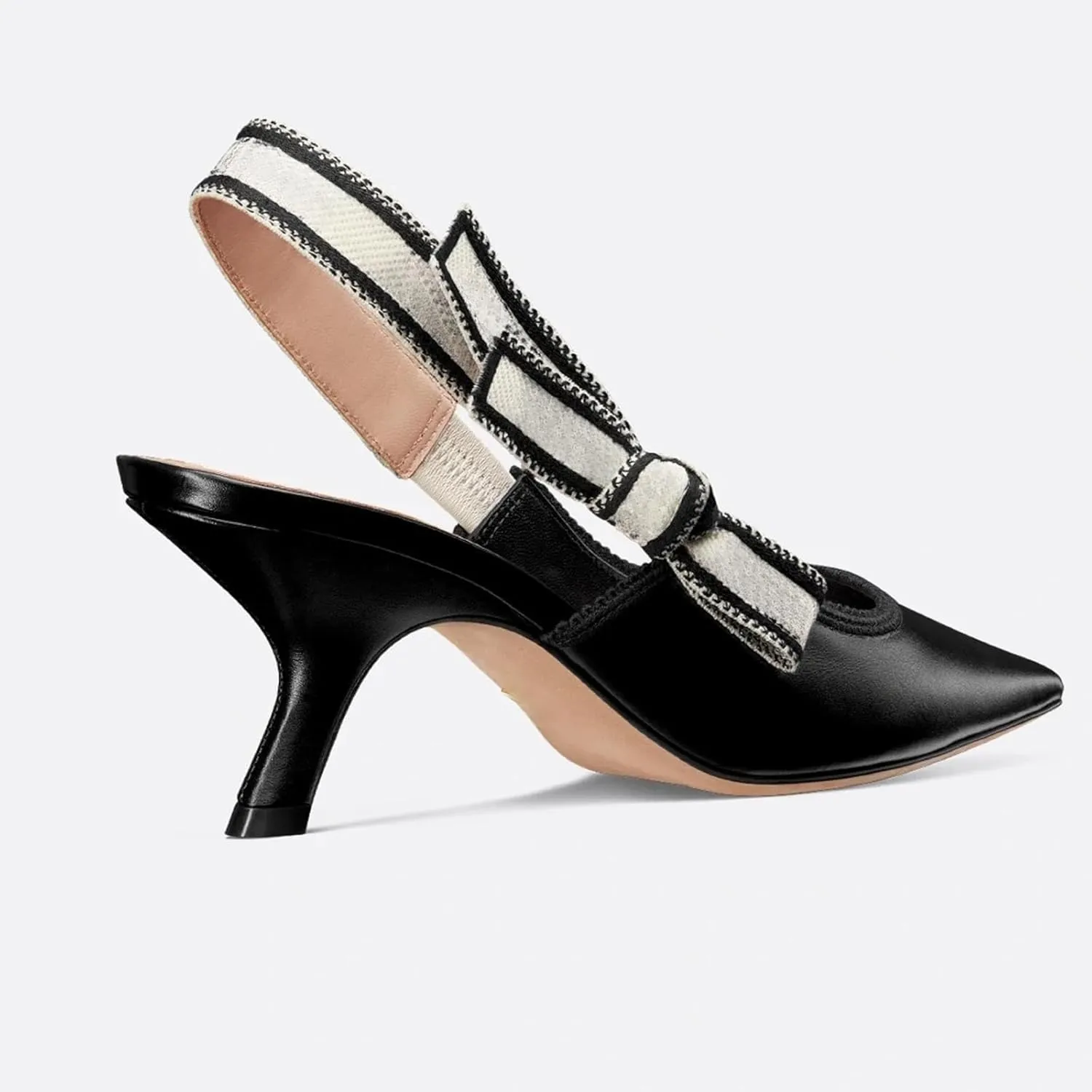 Goolita Pointed Closed Toe Embroidered Slingback Heels for Women, Bow Kitten Heels Mesh Pumps Backless Party Bridal Shoes for Wedding