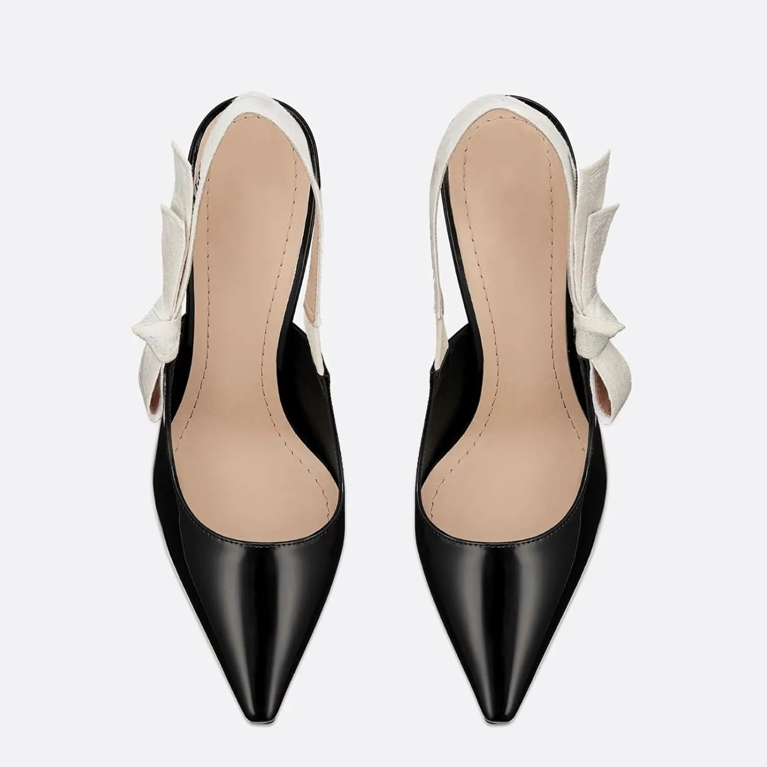 Goolita Pointed Closed Toe Pearl Slingback Heels for Women, Mesh Bow Evening Pump Stiletto High Heels Backless Party Bridal Shoes for Wedding