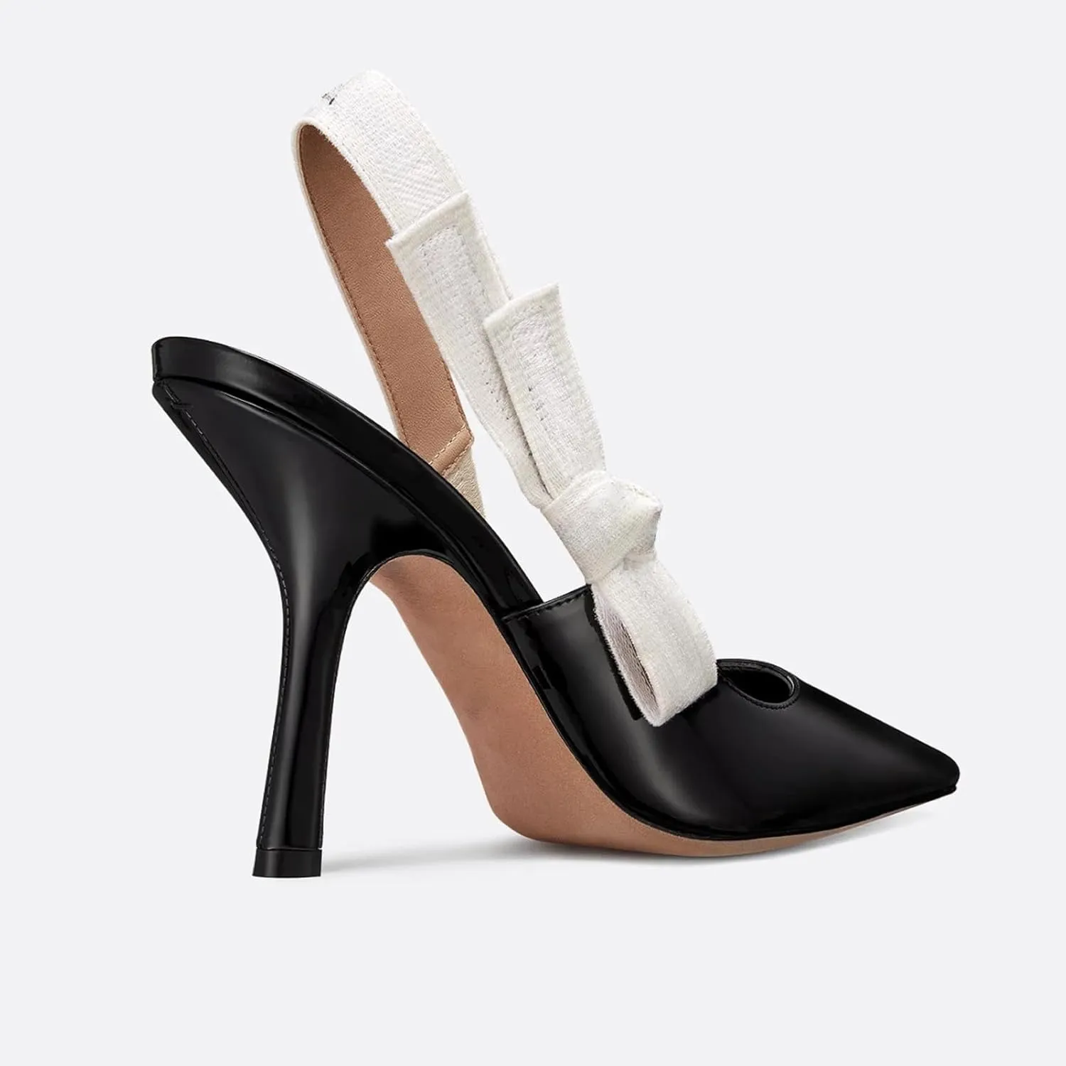 Goolita Pointed Closed Toe Pearl Slingback Heels for Women, Mesh Bow Evening Pump Stiletto High Heels Backless Party Bridal Shoes for Wedding