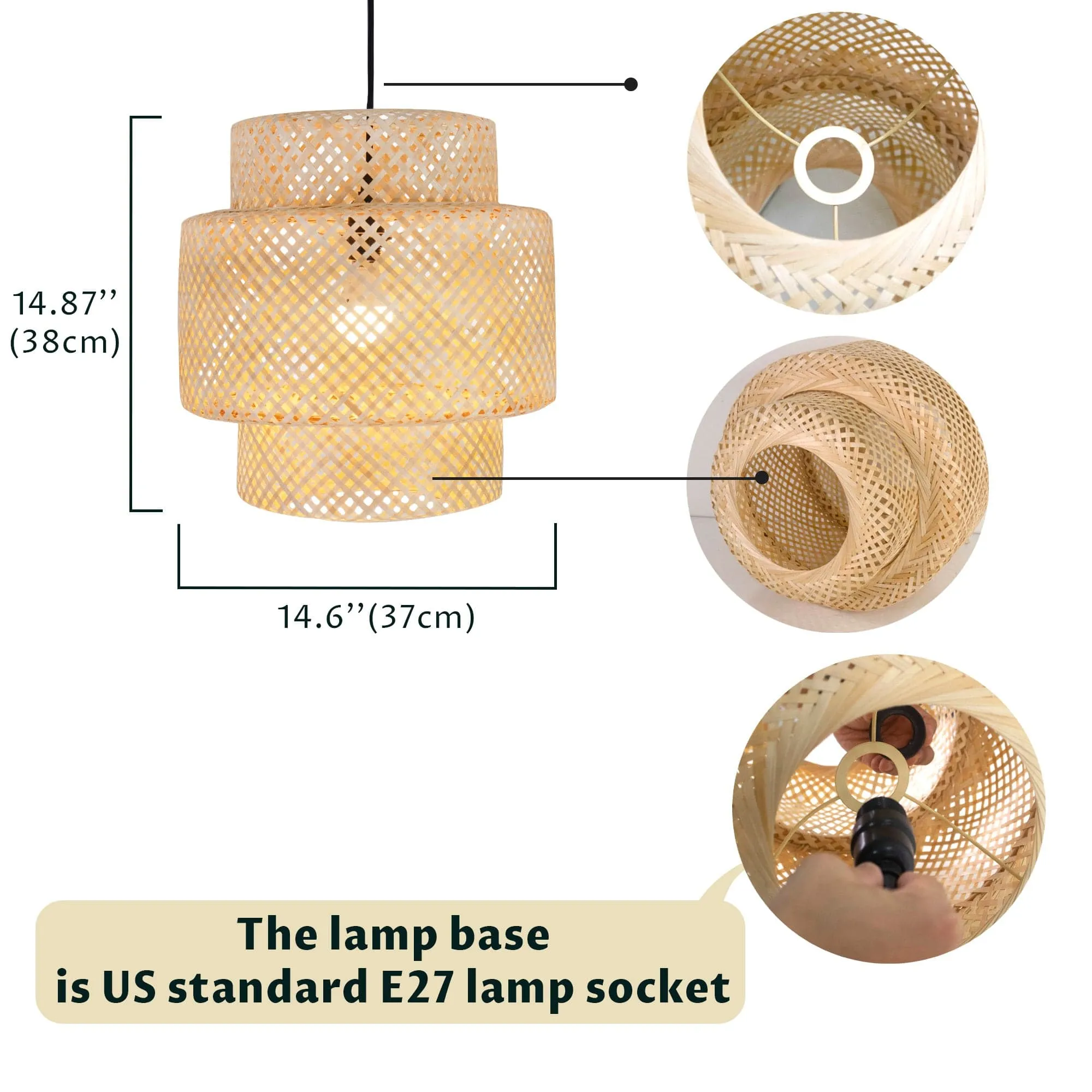 Gorgeous Wicker Pendant Light, Bamboo Chandelier Light Fixture, Natural Wicker Chandelier Bamboo Lamp Shade