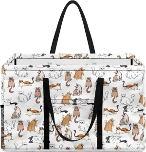 GOSTONG Cat White Puzzle Extra Large Utility Tote Bag for Women Men with a Big Pocket As Beach Bag, Pool Bag, Laundry Bag, Storage Tote
