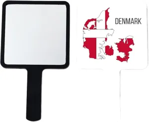 GOYMFKM Novelty Denmark Map Flag Handheld Mirror with Handle, Square Beauty Vanity Handheld Makeup Mirrors, Travel Portable Salon Shaving Mirror Black 9×16Cm