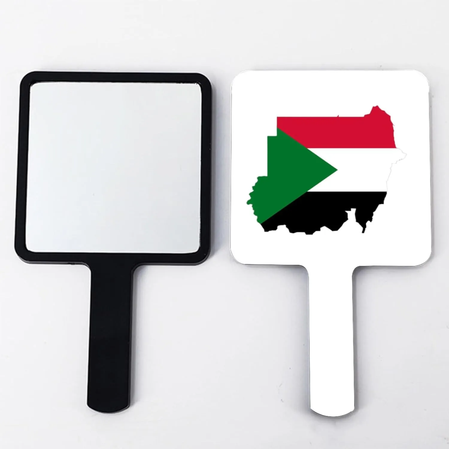 GOYMFKM Republic of Sudan Map National Flag Hand Mirror - Professional Beauty Makeup Mirror Travel Square Handheld with Handle for Women Girls Daily Makeup Black 9×16Cm