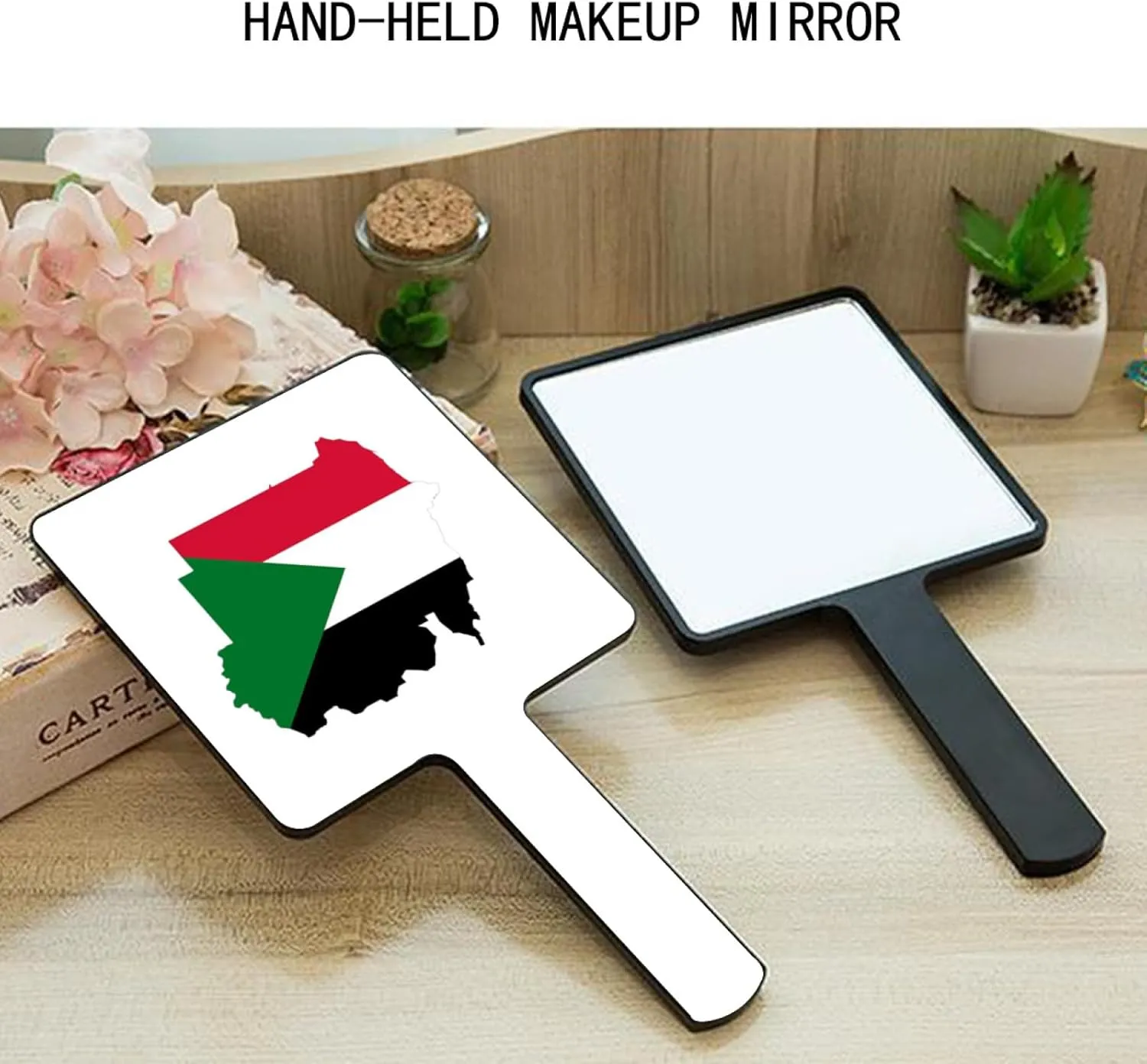 GOYMFKM Republic of Sudan Map National Flag Hand Mirror - Professional Beauty Makeup Mirror Travel Square Handheld with Handle for Women Girls Daily Makeup Black 9×16Cm