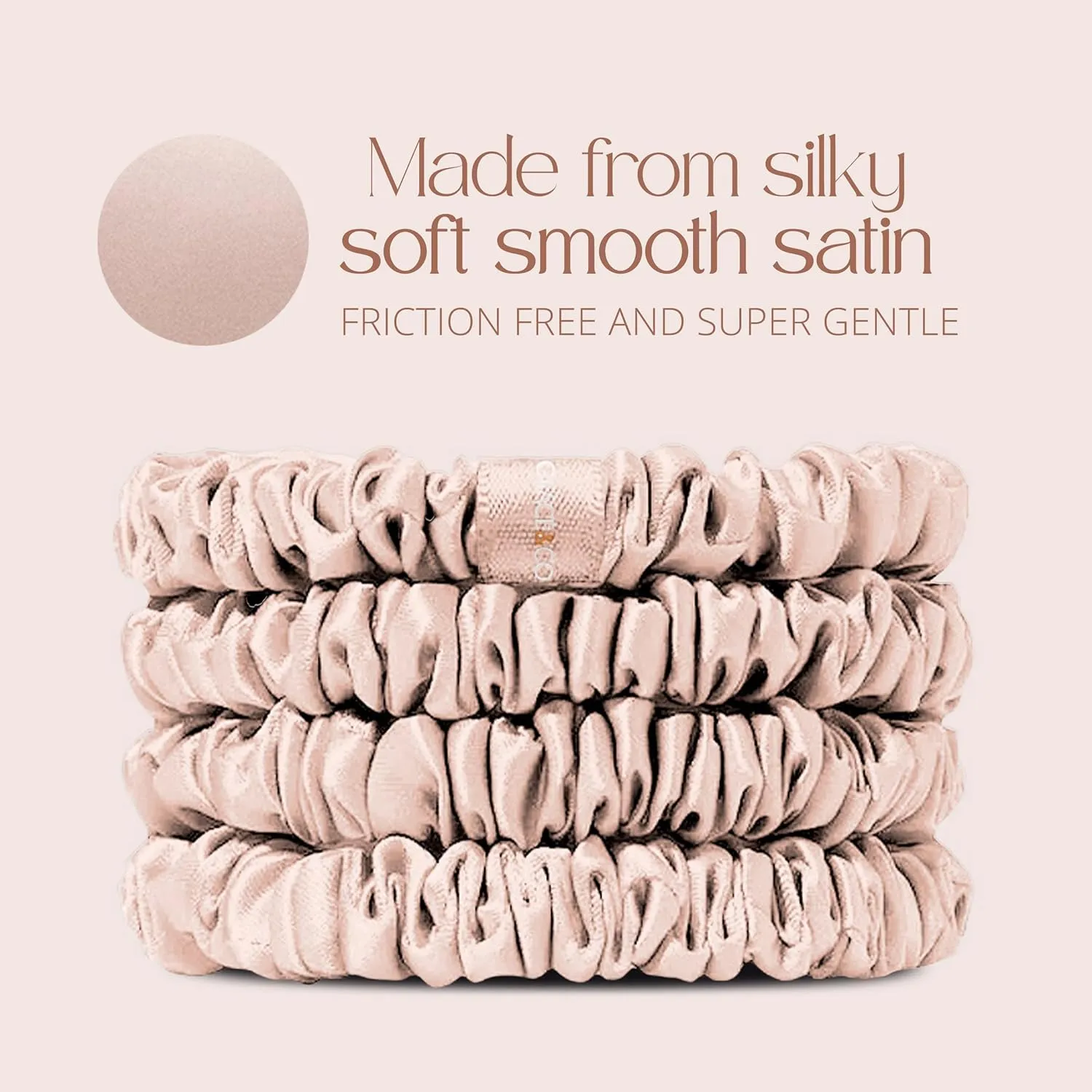 Grace & Company Silky Satin Scrunchies for Women - Premium Satin Silk Scrunchies, No-Crease Hair Ties for Curly, Thick or Fine Hair - 4pk Skinny, Oeko-Tex Certified- Peony