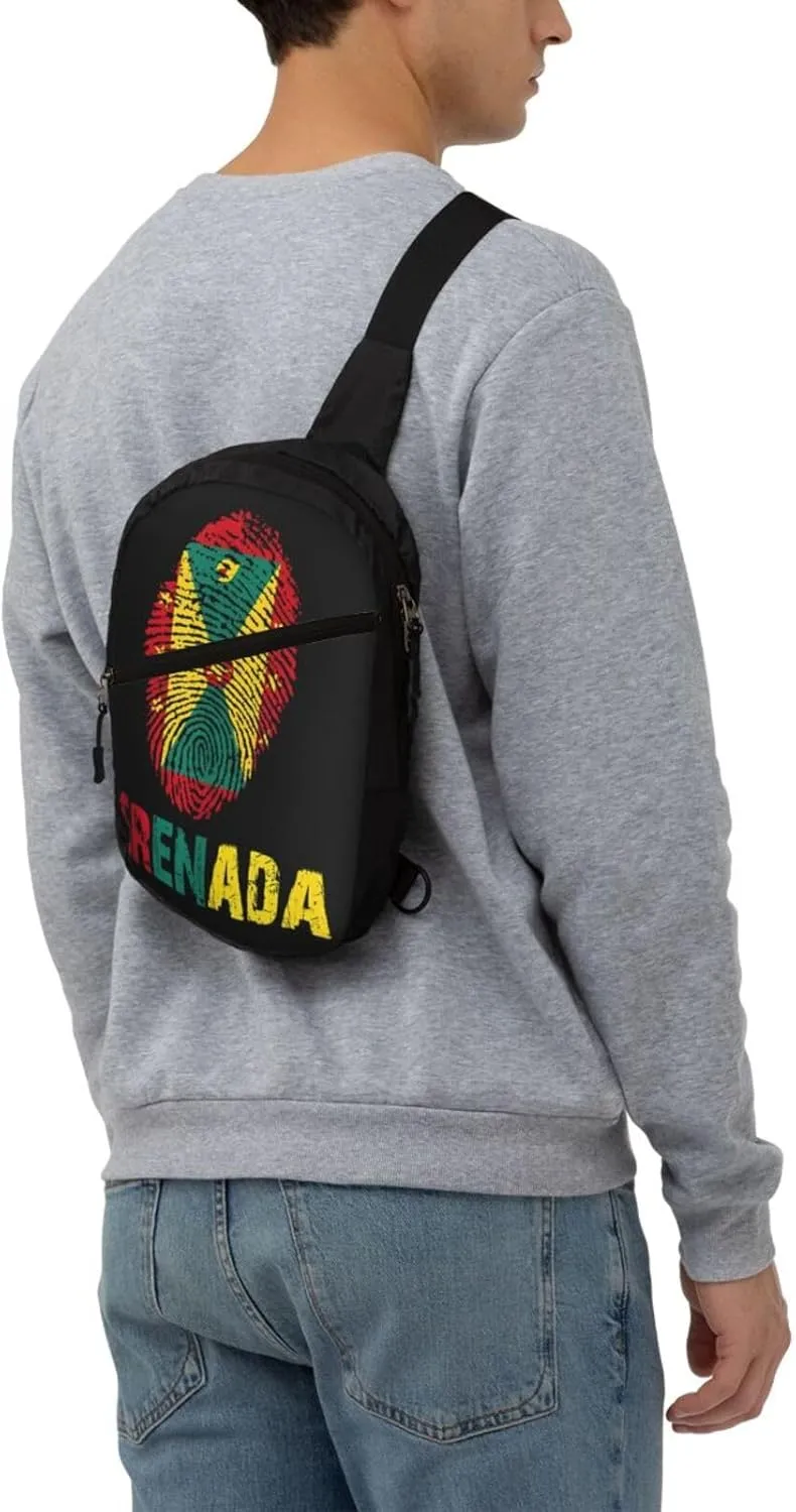 Grenada Finger Prints Flag Packable Crossbody Bag Portable Sling Bags Foldable Travel Daypack Reusable Sports Shoulder Backpack Diagonally Chest Bag for Workout