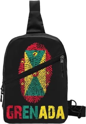 Grenada Finger Prints Flag Packable Crossbody Bag Portable Sling Bags Foldable Travel Daypack Reusable Sports Shoulder Backpack Diagonally Chest Bag for Workout