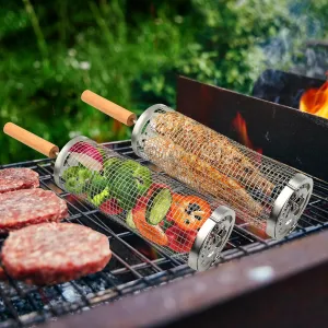 Grill Baskets For Outdoor Grill 2 Pack,Grill Basket with Hinged Locking Lid, 304 Stainless Steel,Vegetable Grill Basket,Perfect Grilling Gifts and Accessories,3.93"x12"inch