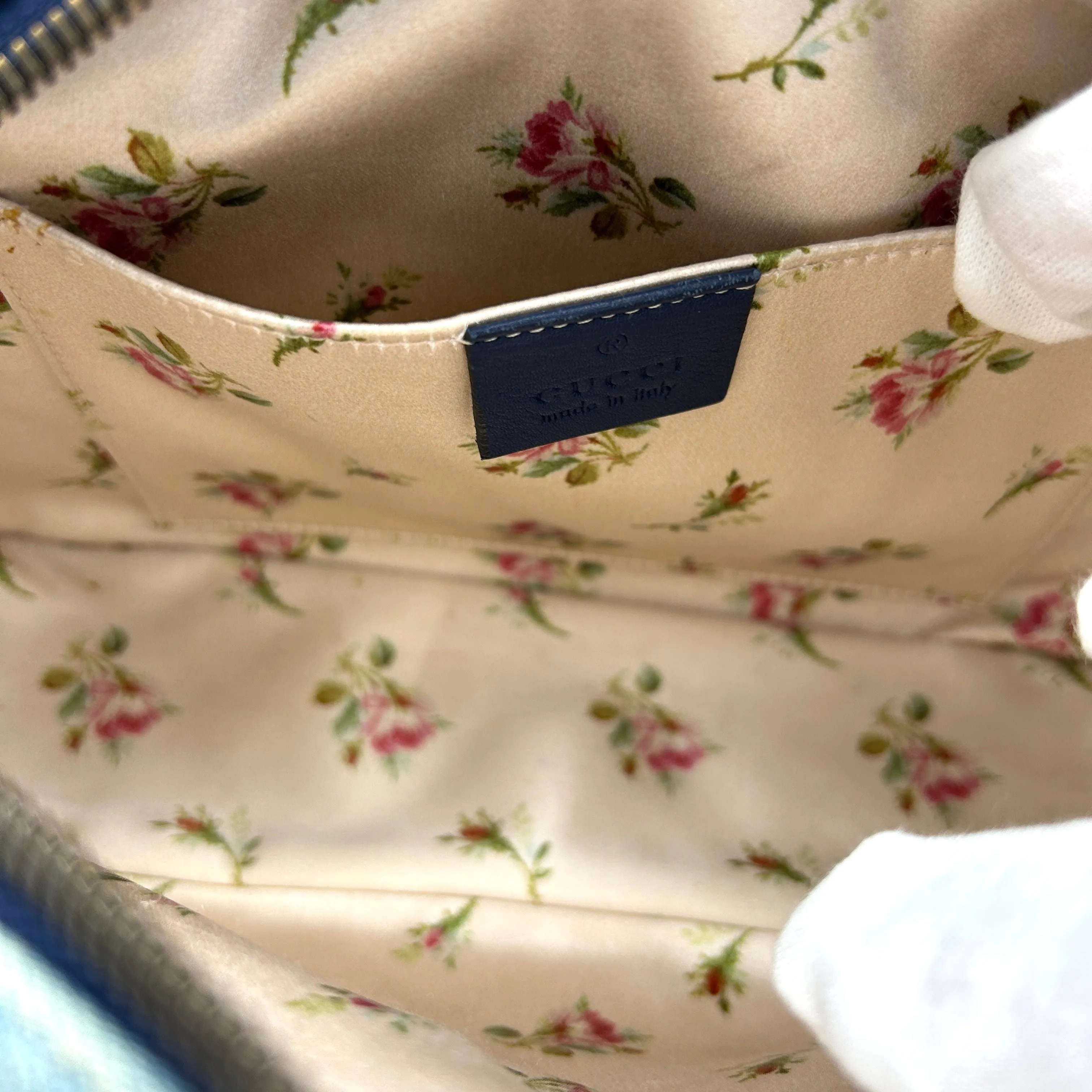 Gucci Floral GG Marmont Denim Camera Bag - Blue Crossbody Bags, Handbags LA30346