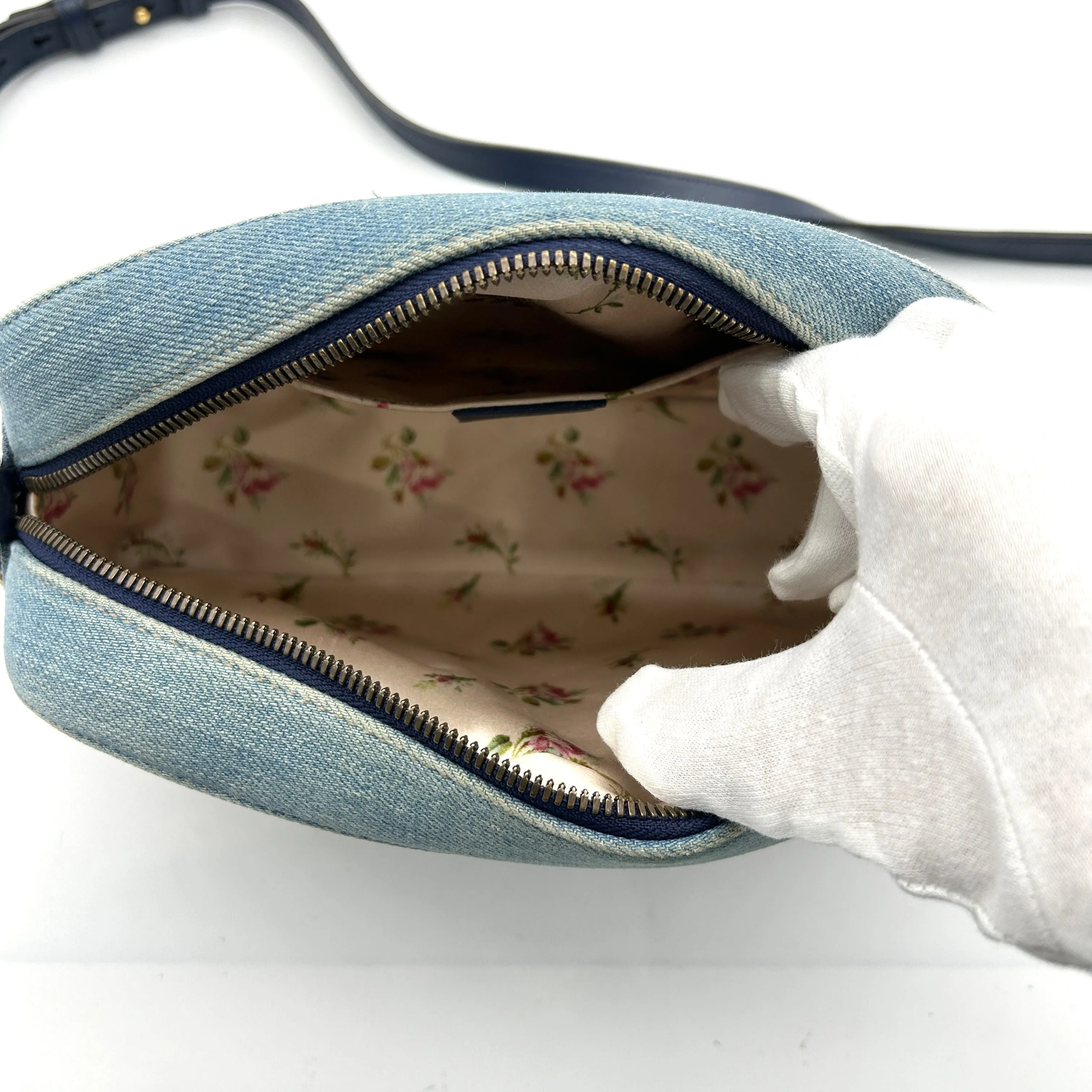 Gucci Floral GG Marmont Denim Camera Bag - Blue Crossbody Bags, Handbags LA30346