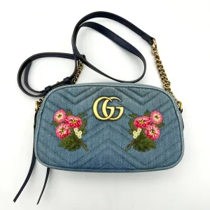 Gucci Floral GG Marmont Denim Camera Bag - Blue Crossbody Bags, Handbags LA30346