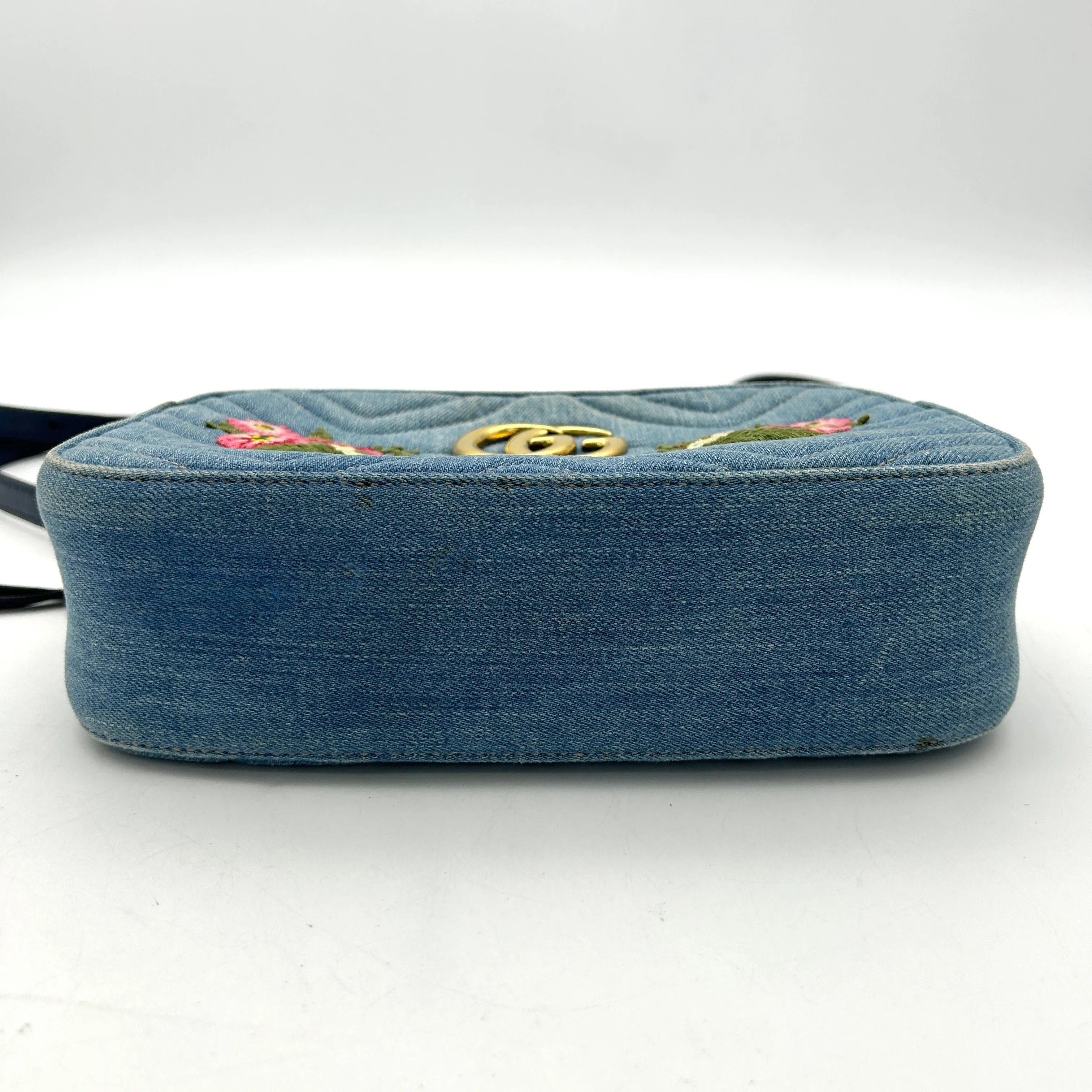 Gucci Floral GG Marmont Denim Camera Bag - Blue Crossbody Bags, Handbags LA30346