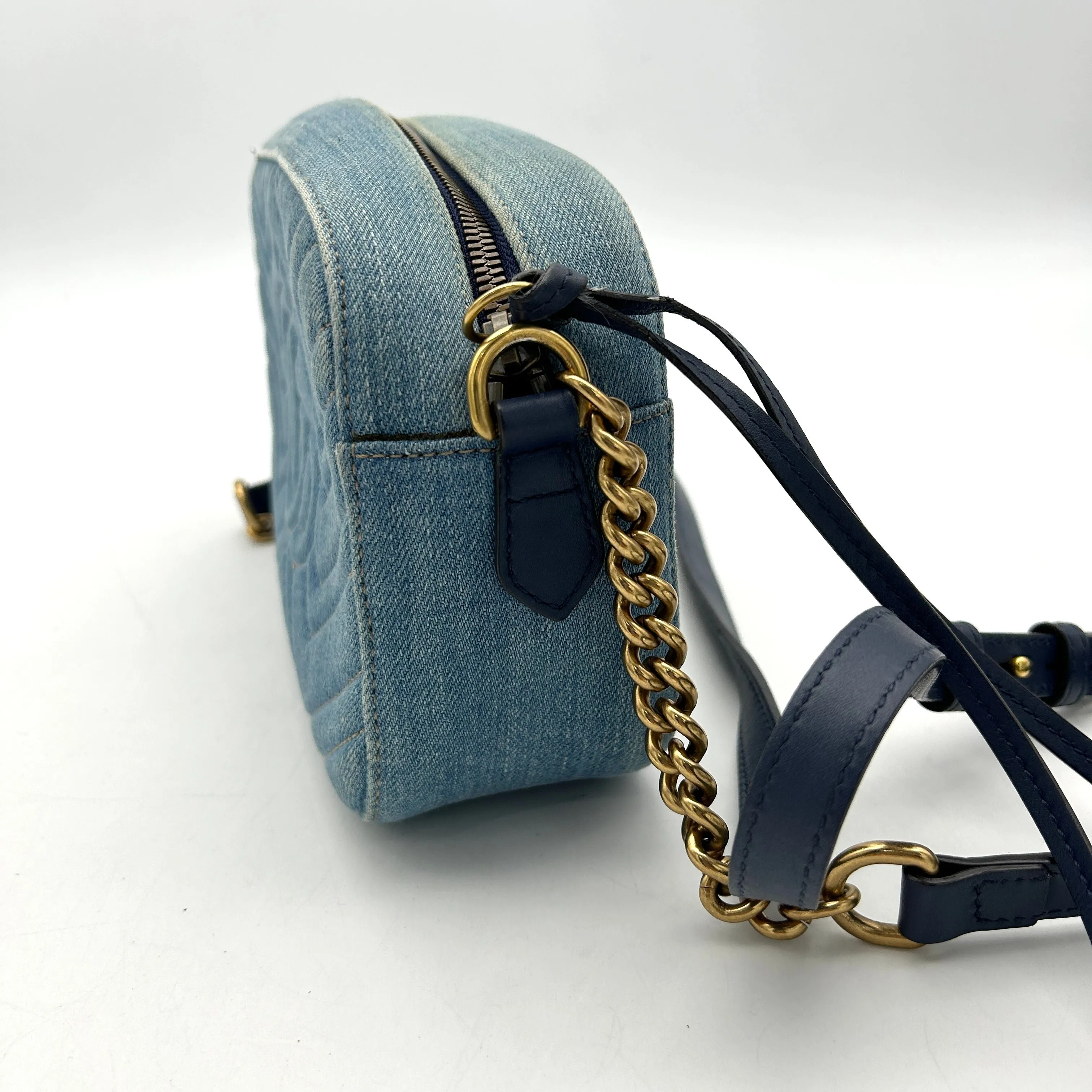 Gucci Floral GG Marmont Denim Camera Bag - Blue Crossbody Bags, Handbags LA30346