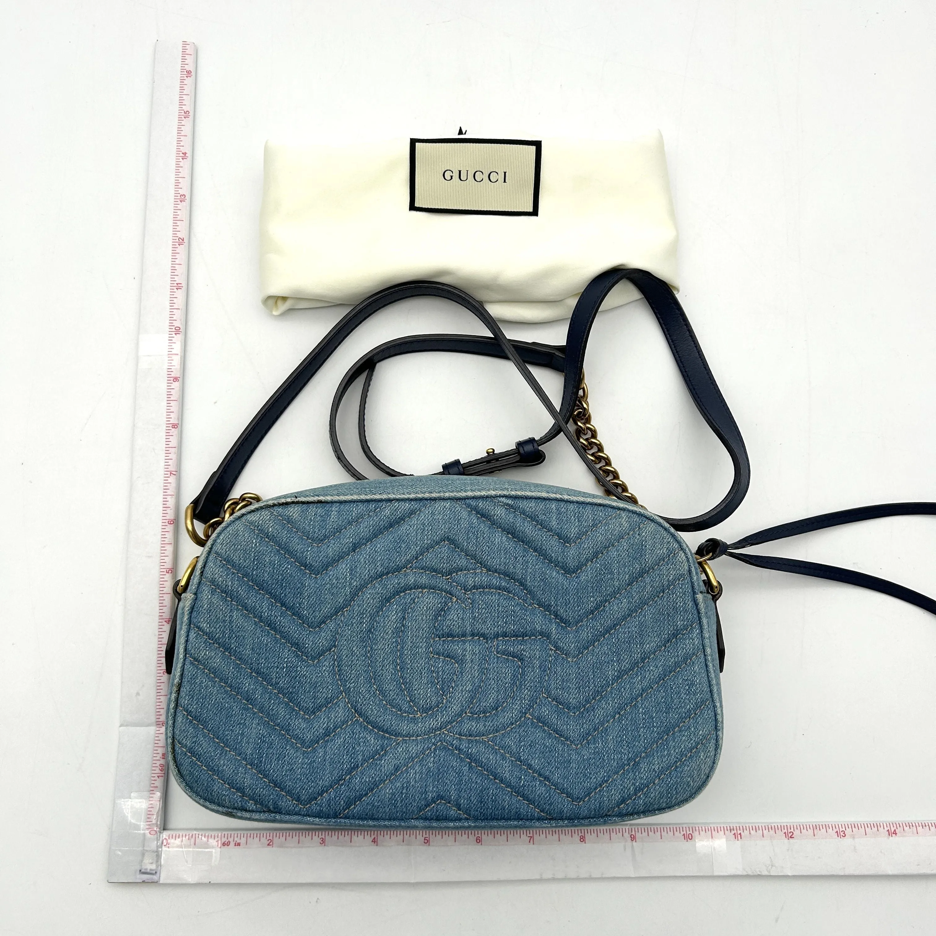 Gucci Floral GG Marmont Denim Camera Bag - Blue Crossbody Bags, Handbags LA30346