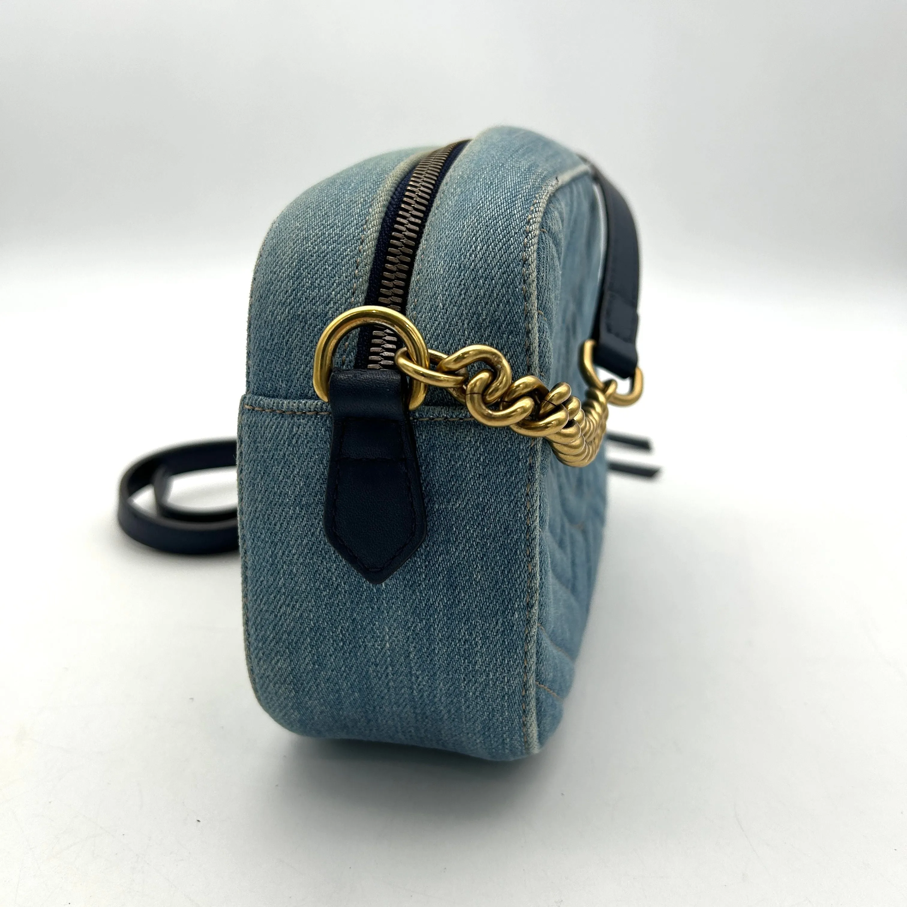 Gucci Floral GG Marmont Denim Camera Bag - Blue Crossbody Bags, Handbags LA30346