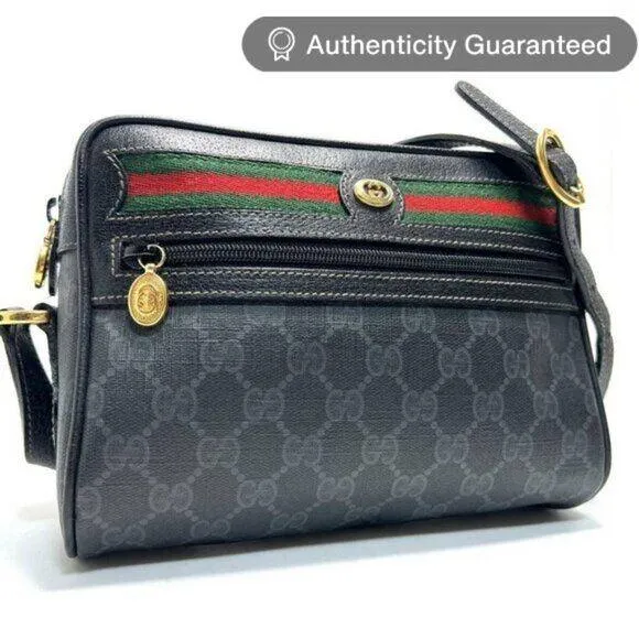 Gucci GG Vintage Ophidia Sherry Line Crossbody Bag Leather Black Purse