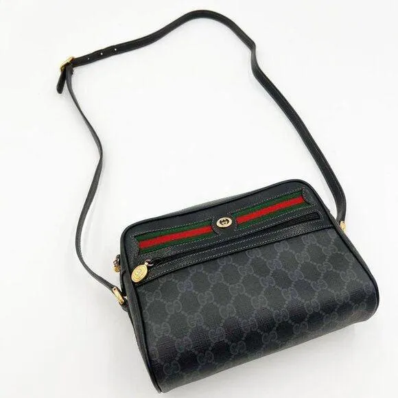 Gucci GG Vintage Ophidia Sherry Line Crossbody Bag Leather Black Purse