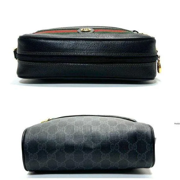 Gucci GG Vintage Ophidia Sherry Line Crossbody Bag Leather Black Purse