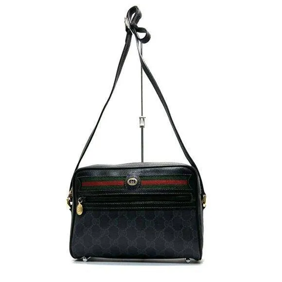 Gucci GG Vintage Ophidia Sherry Line Crossbody Bag Leather Black Purse