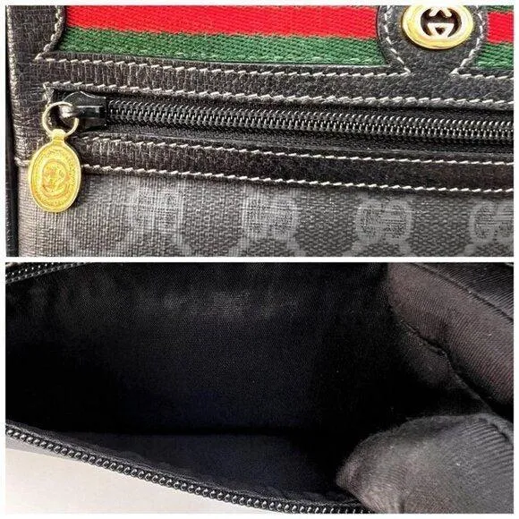 Gucci GG Vintage Ophidia Sherry Line Crossbody Bag Leather Black Purse