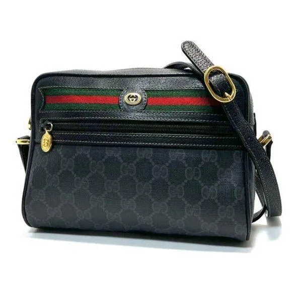 Gucci GG Vintage Ophidia Sherry Line Crossbody Bag Leather Black Purse