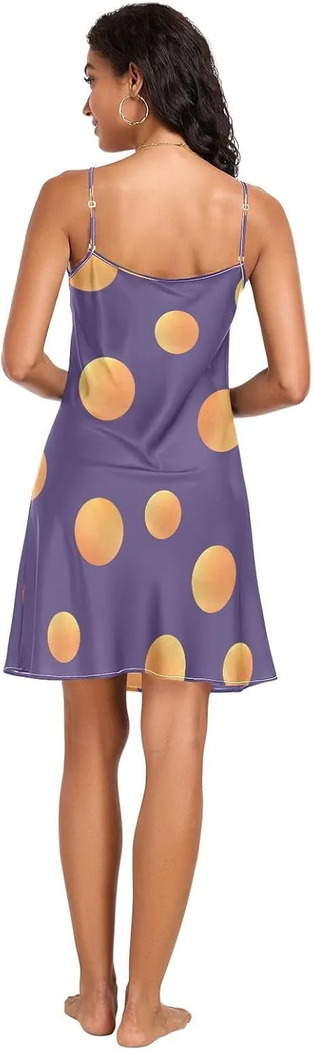 Halloween Polka Dot Lingerie Slip Dress, V Neck Sleeveless Sleep Shirts for Women, Small