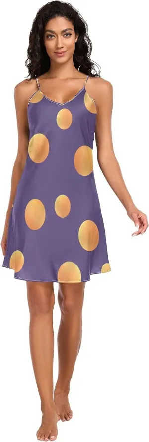 Halloween Polka Dot Lingerie Slip Dress, V Neck Sleeveless Sleep Shirts for Women, Small