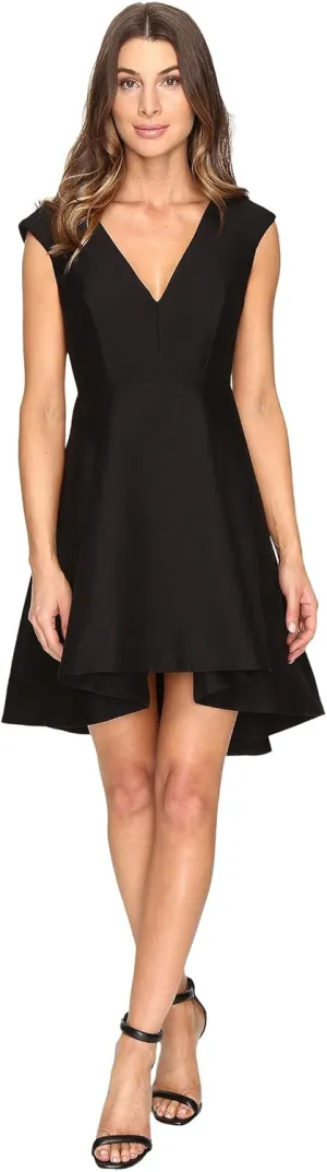 HALSTON HERITAGE Women's Cap Sleeve V-Neck Structured Dress with High/Low Skirt