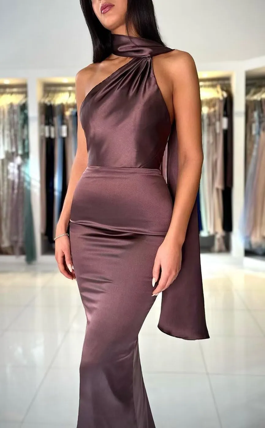 Halter Mermaid Bridesmaid Dresses for Wedding Long Satin Pleated High Waist Bodycon Prom Formal Evening Party Gowns