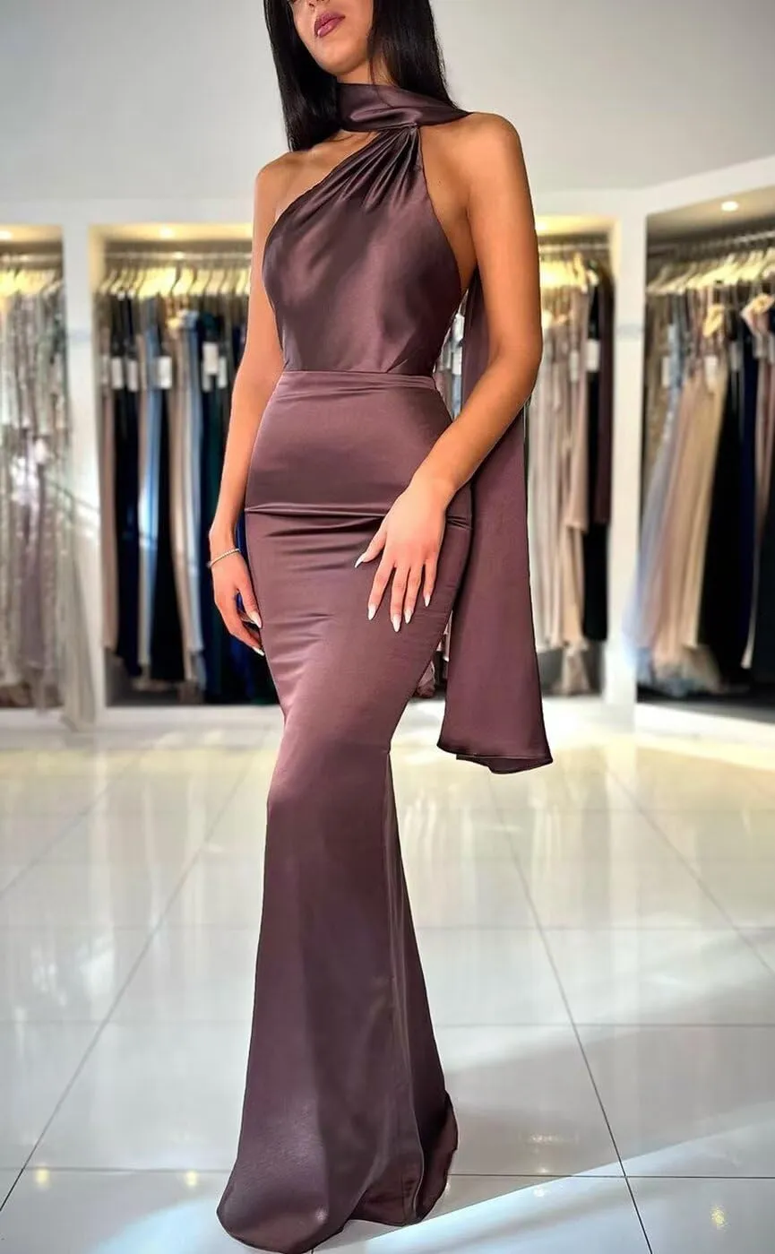 Halter Mermaid Bridesmaid Dresses for Wedding Long Satin Pleated High Waist Bodycon Prom Formal Evening Party Gowns