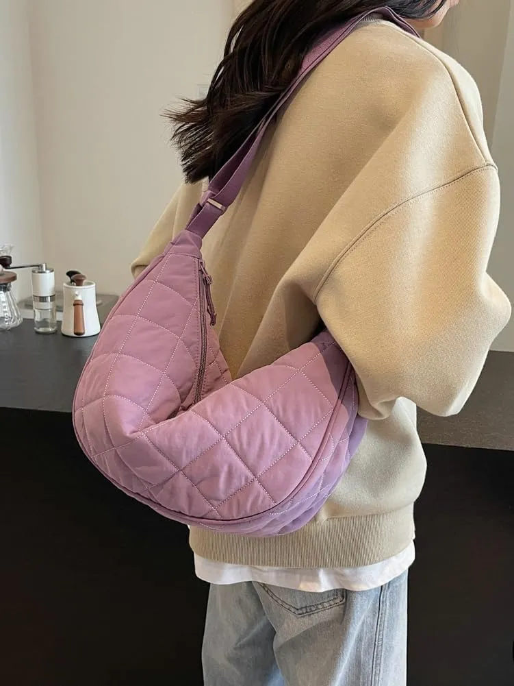 Hand Bags for Women 2024 Puffer Tote Bag Dumpling Bag Crescent Bag Nylon Crossbody Bags for Women Quilted Bag Commuter Tote