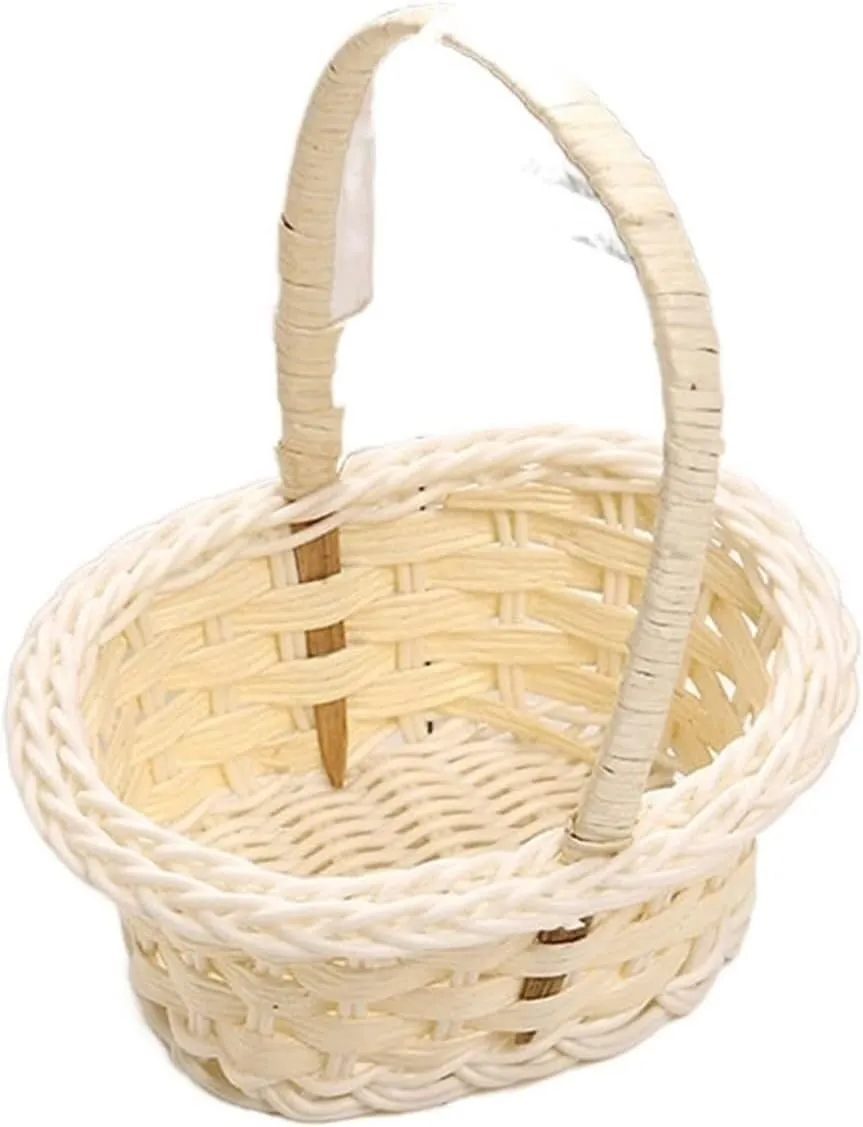 Hand-Woven Plastic Picnic Basket, Multi-Purpose Storage Basket For Flowers, Fruits, Tea & Cosmetics