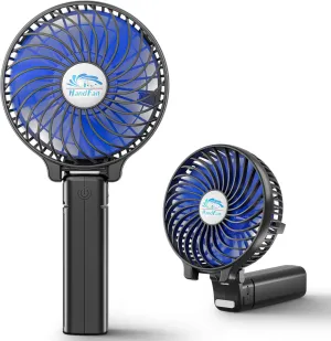 HandFan Portable Handheld Fan, Mini Personal Fan, Battery Operated Cooling Rechargeable, 180° Foldable Small Hand Fan, USB Powered, for Home, Office, Outdoor, Hiking, Travel, Stroller(Black&Blue)