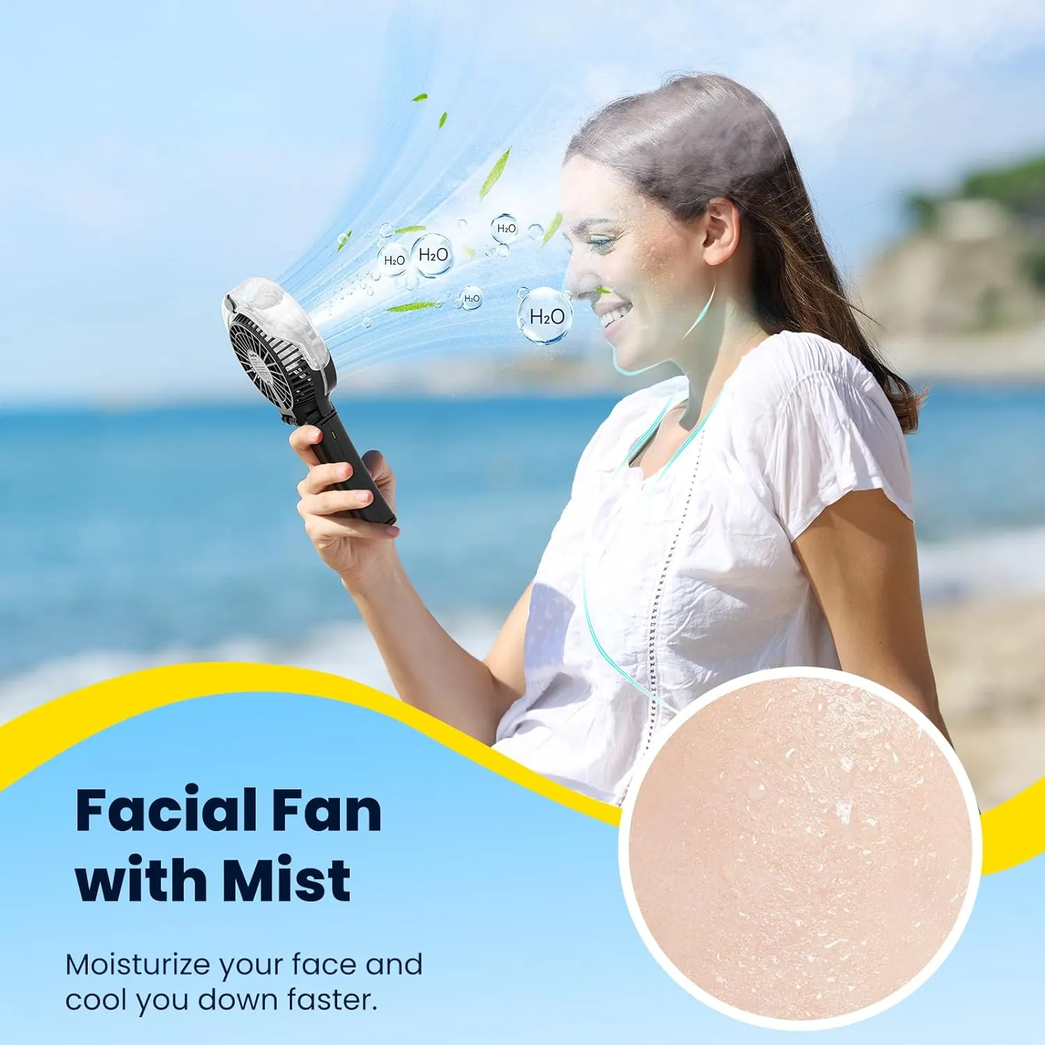 HandFan Upgraded Handheld Misting Fan, Portable Mister Fan, Rechargeable Personal Mist Fans, Battery Operated Spray Water Fans, Foldable Electric Mini Hand Fan for Travel Beach Outdoors(Black)