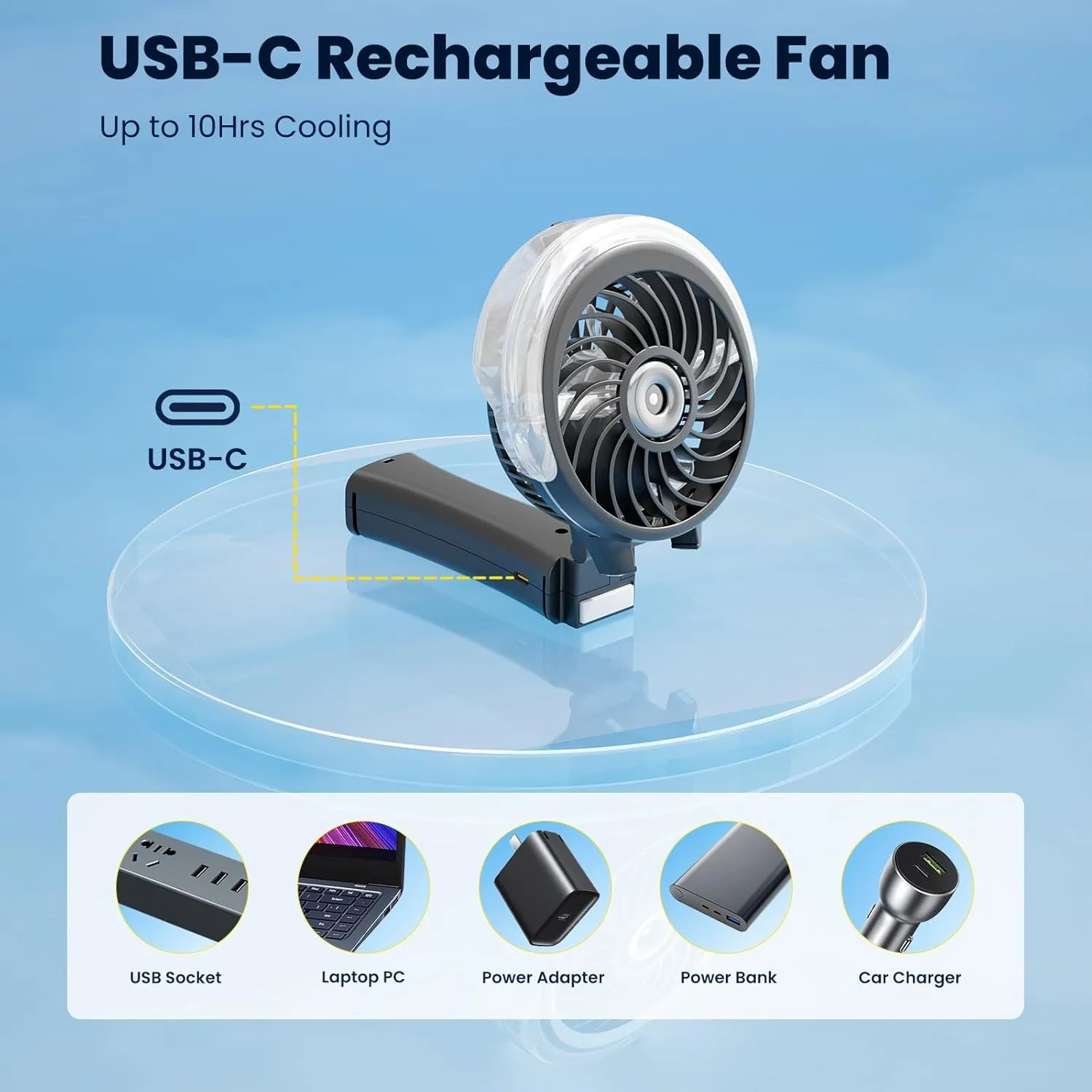 HandFan Upgraded Handheld Misting Fan, Portable Mister Fan, Rechargeable Personal Mist Fans, Battery Operated Spray Water Fans, Foldable Electric Mini Hand Fan for Travel Beach Outdoors(Black)