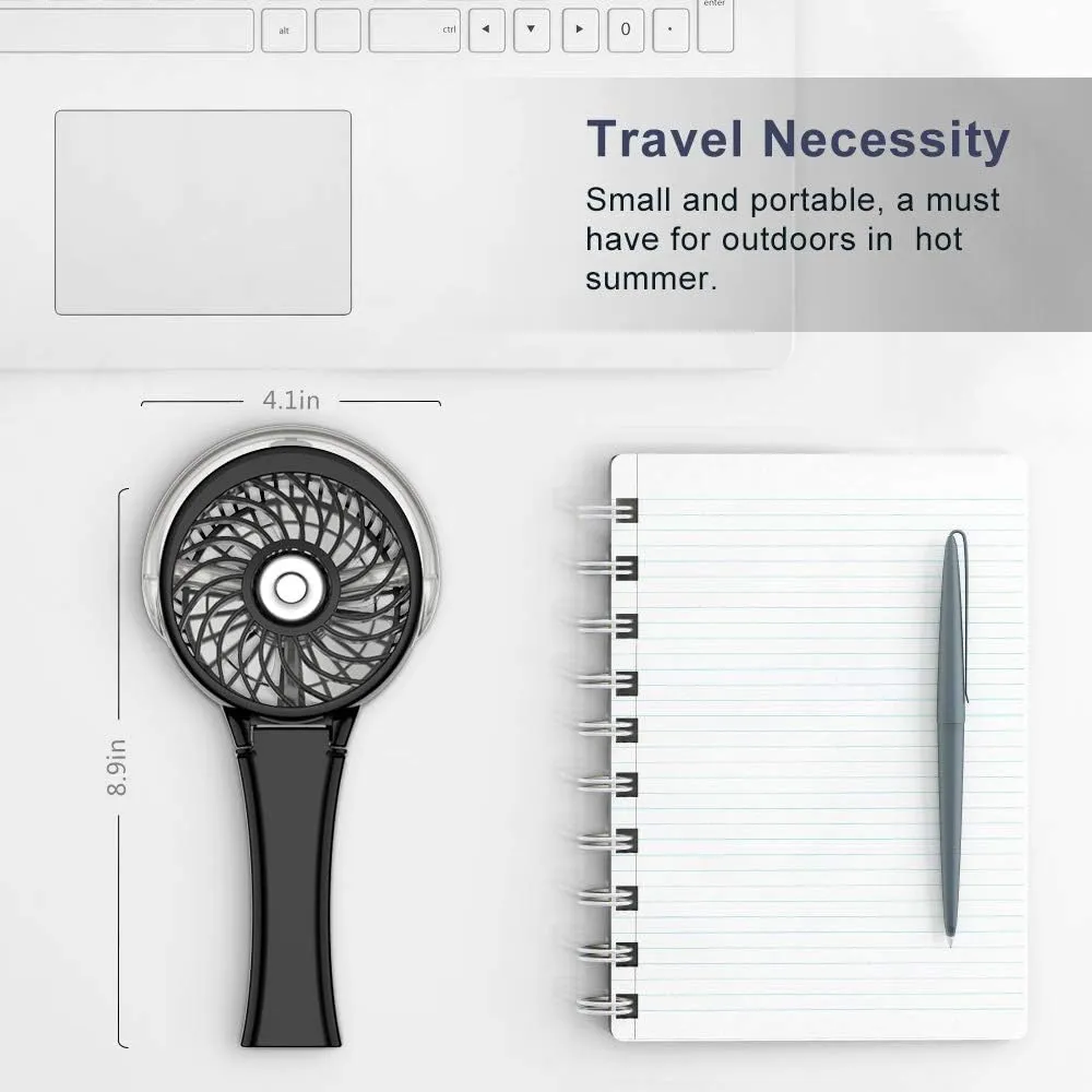 HandFan Upgraded Handheld Misting Fan, Portable Mister Fan, Rechargeable Personal Mist Fans, Battery Operated Spray Water Fans, Foldable Electric Mini Hand Fan for Travel Beach Outdoors(Black)