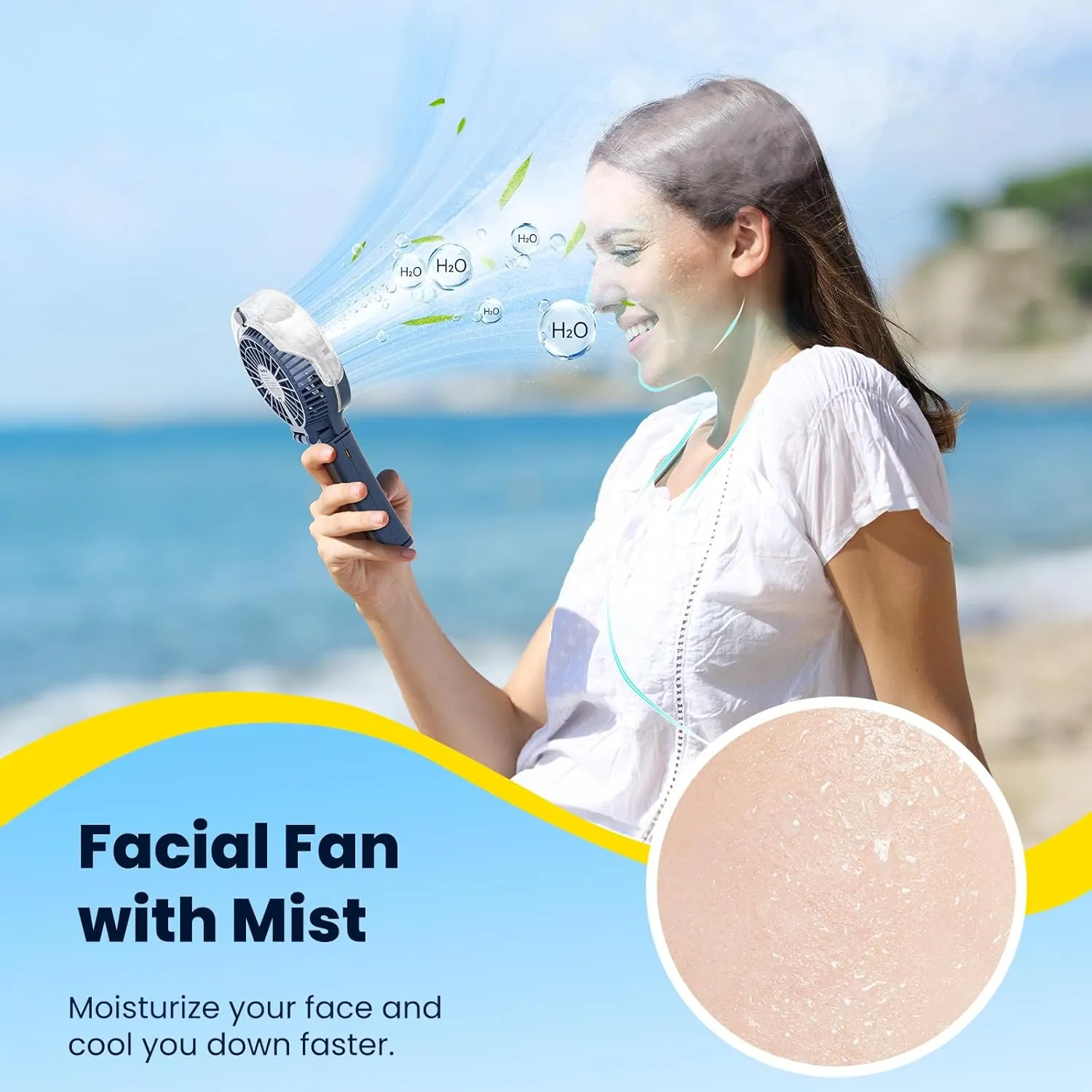 HandFan Upgraded Portable Handheld Misting Fan, Rechargeable Personal Mister Fan, Battery Operated Spray Water Mist Fans, Foldable Mini Cooling Hand Fans for Beach Travel Outdoors(Royal Blue)