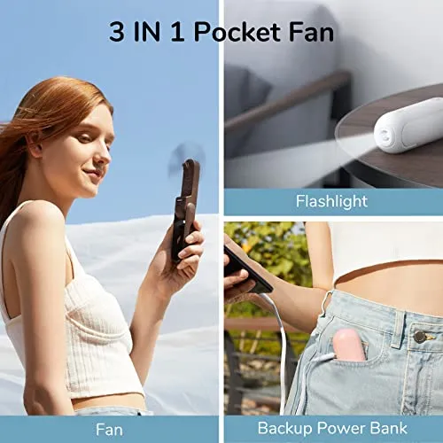 Handheld Mini Fan,3n1 USB Rechargeable Portable Fan- 12-19hrs Working w/ Power Bank