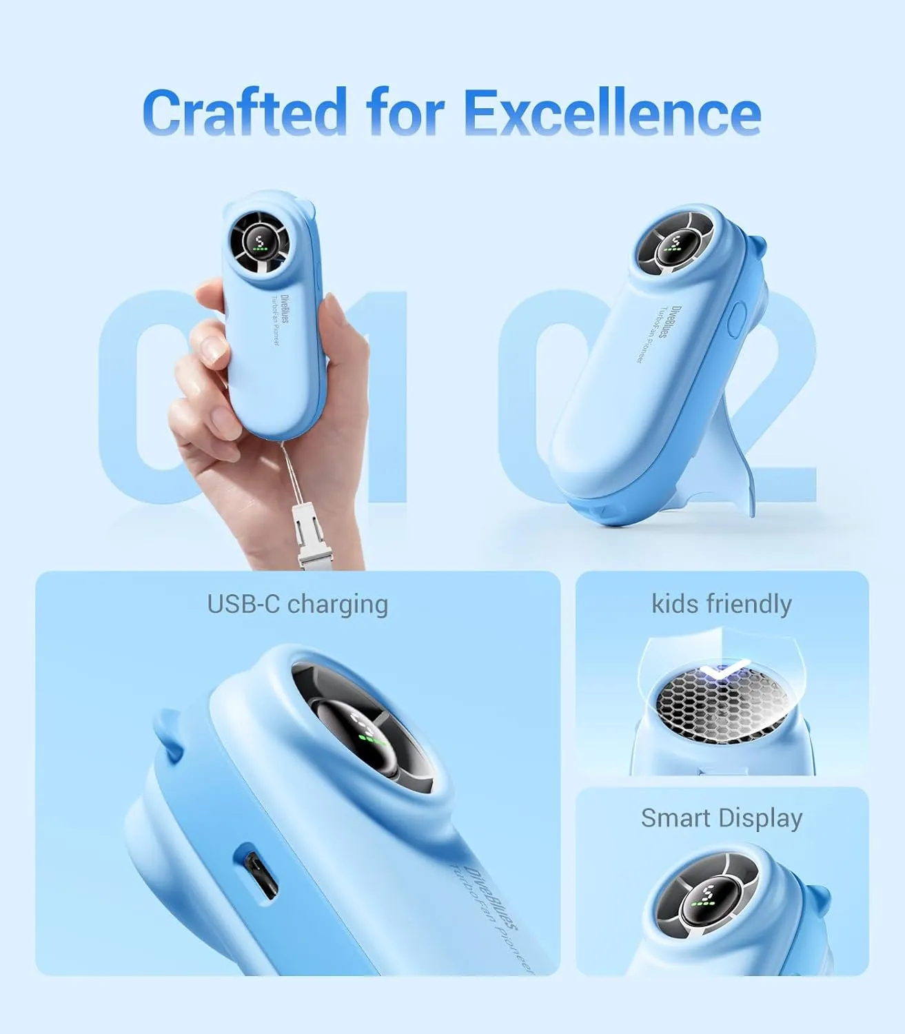 Handheld Portable Turbo Fan, 4000mAh USB Rechargeable Pocket Fan, Up to 16 Hours, Hand Fan with 5 Speeds Powerful Cooling for Travel/Summer/Outdoor/Lash/Purse(Black)