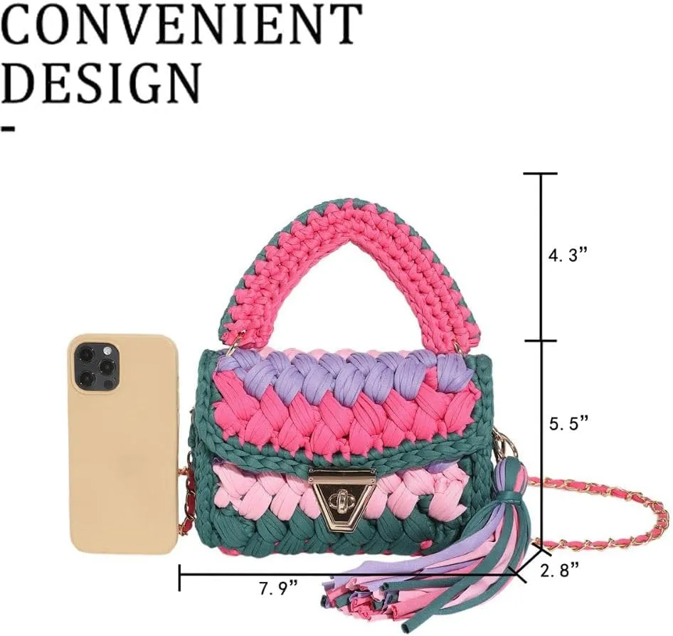Handmade Crochet Wedding Party Purse Crossbody Bags for Women Shoulder Bag Clutch Flap Evening Bag