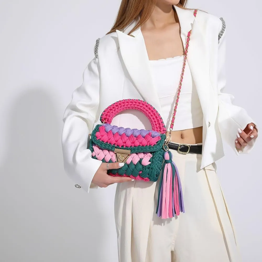 Handmade Crochet Wedding Party Purse Crossbody Bags for Women Shoulder Bag Clutch Flap Evening Bag