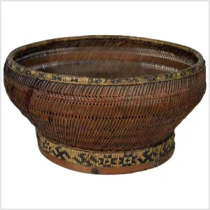 Handwoven Cane and Bamboo Grain Basket from 19th Century