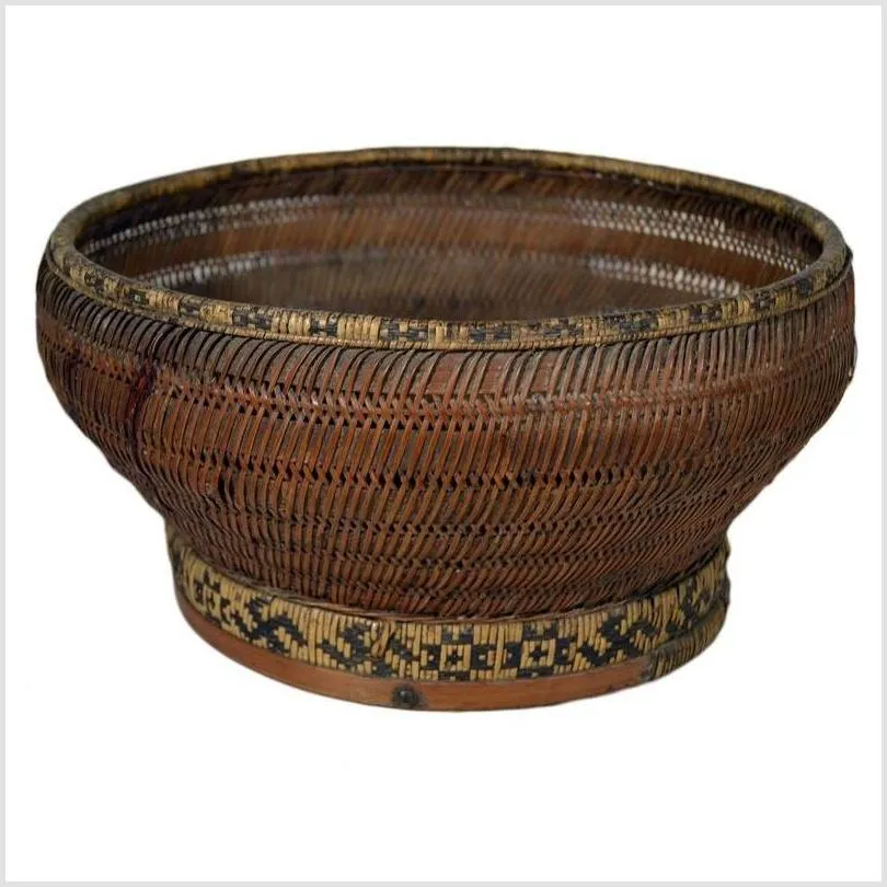 Handwoven Cane and Bamboo Grain Basket from 19th Century