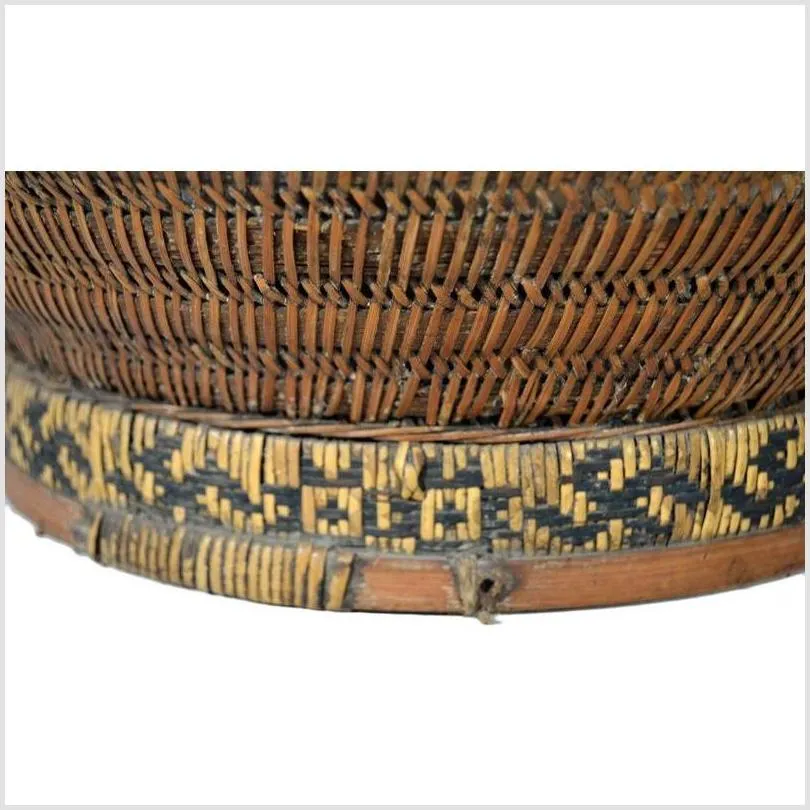 Handwoven Cane and Bamboo Grain Basket from 19th Century